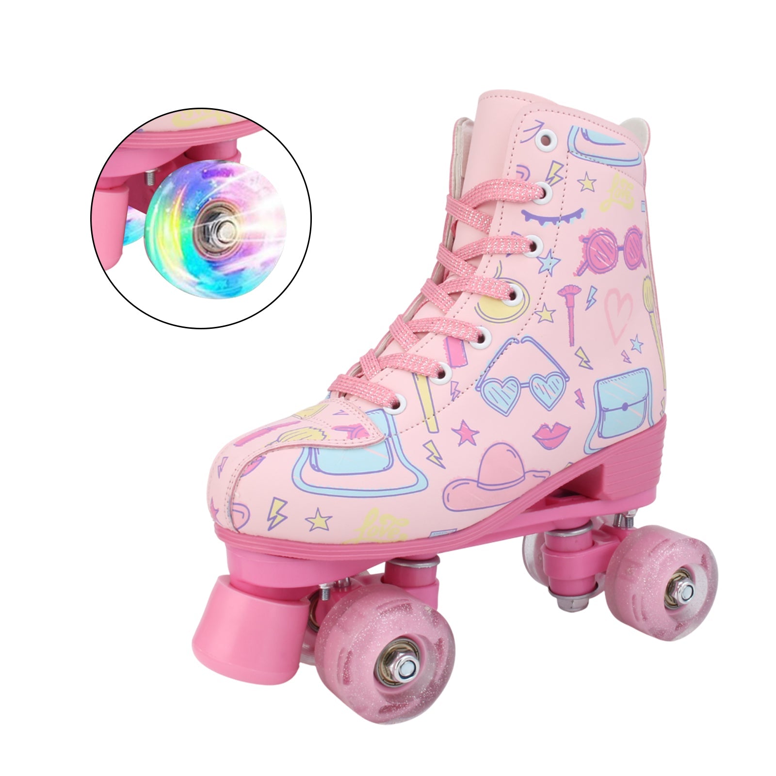 Outdoor PU leather quad roller skates for kids and girls, beginner-friendly